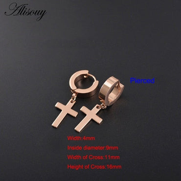 Alisouy 2pcs Women Men's Stainless Steel Dropping Earrings Black/Silver Color Cross Gothic Punk Rock Style Pendientes Mujer Modaơ' yuhuv test3333 yuhuv testkk.