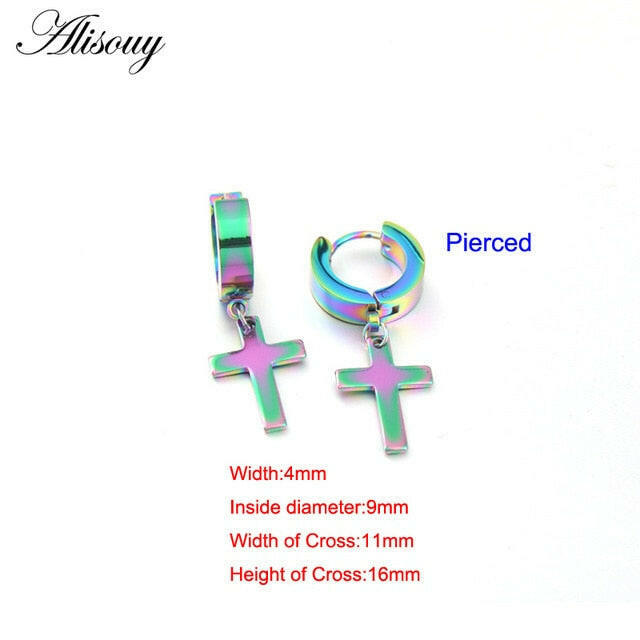 Alisouy 2pcs Women Men's Stainless Steel Dropping Earrings Black/Silver Color Cross Gothic Punk Rock Style Pendientes Mujer Moda yuhuv test  yuhuv test022.