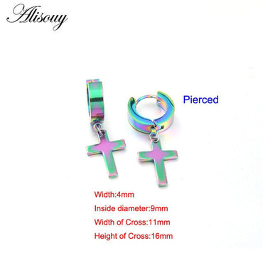 Alisouy 2pcs Women Men's Stainless Steel Dropping Earrings Black/Silver Color Cross Gothic Punk Rock Style Pendientes Mujer Modaơ' yuhuv test3333 yuhuv testkk.