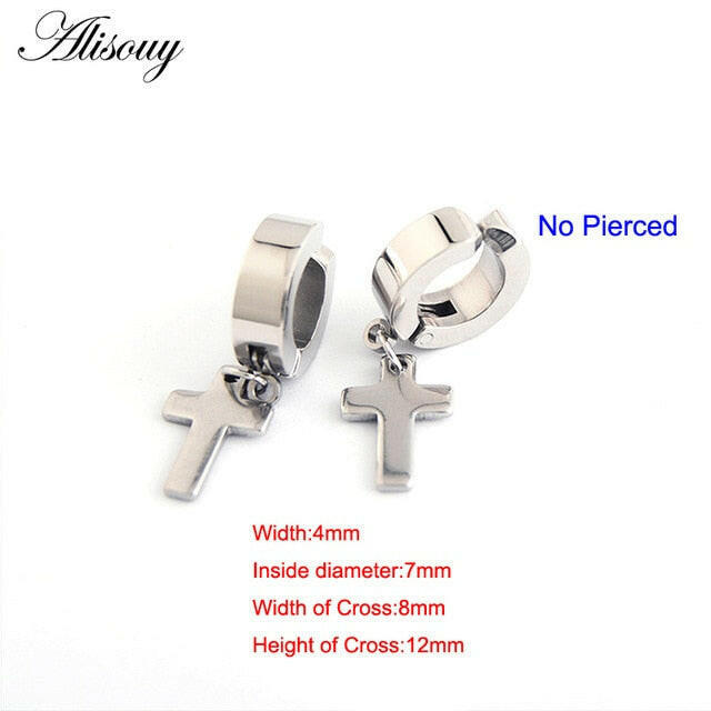 Alisouy 2pcs Women Men's Stainless Steel Dropping Earrings Black/Silver Color Cross Gothic Punk Rock Style Pendientes Mujer Moda yuhuv test  yuhuv test022.