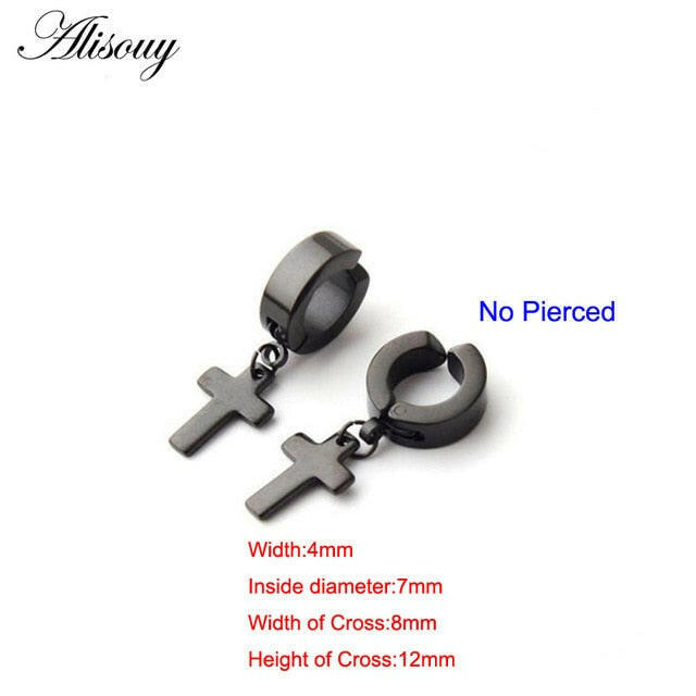 Alisouy 2pcs Women Men's Stainless Steel Dropping Earrings Black/Silver Color Cross Gothic Punk Rock Style Pendientes Mujer Moda yuhuv test  yuhuv test022.