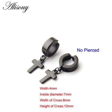 Alisouy 2pcs Women Men's Stainless Steel Dropping Earrings Black/Silver Color Cross Gothic Punk Rock Style Pendientes Mujer Modaơ' yuhuv test3333 yuhuv testkk.