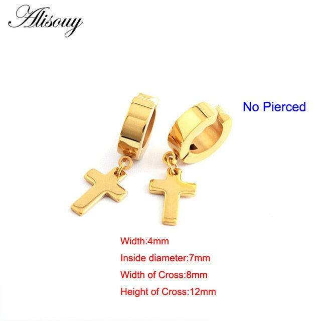 Alisouy 2pcs Women Men's Stainless Steel Dropping Earrings Black/Silver Color Cross Gothic Punk Rock Style Pendientes Mujer Moda yuhuv test  yuhuv test022.