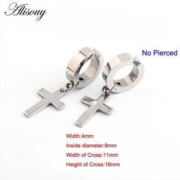 Alisouy 2pcs Women Men's Stainless Steel Dropping Earrings Black/Silver Color Cross Gothic Punk Rock Style Pendientes Mujer Modaơ' yuhuv test3333 yuhuv testkk.