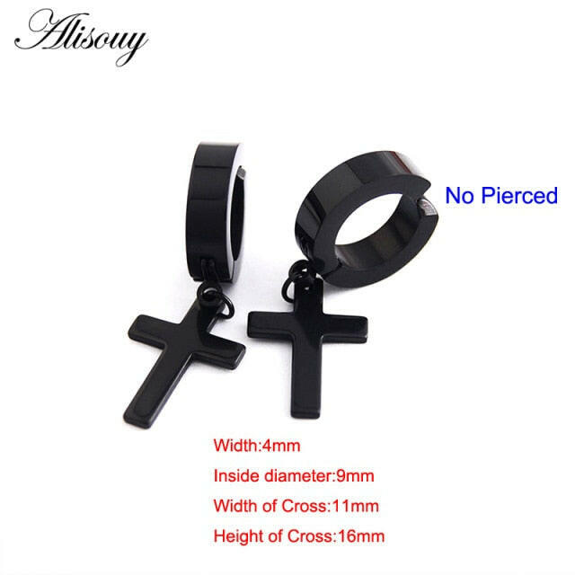 Alisouy 2pcs Women Men's Stainless Steel Dropping Earrings Black/Silver Color Cross Gothic Punk Rock Style Pendientes Mujer Moda yuhuv test  yuhuv test022.