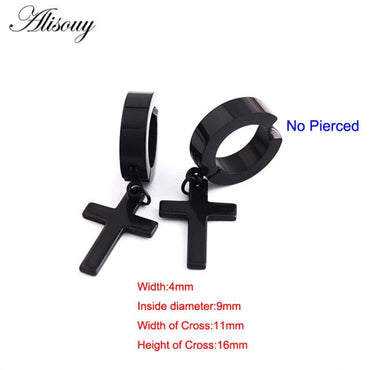 Alisouy 2pcs Women Men's Stainless Steel Dropping Earrings Black/Silver Color Cross Gothic Punk Rock Style Pendientes Mujer Modaơ' yuhuv test3333 yuhuv testkk.