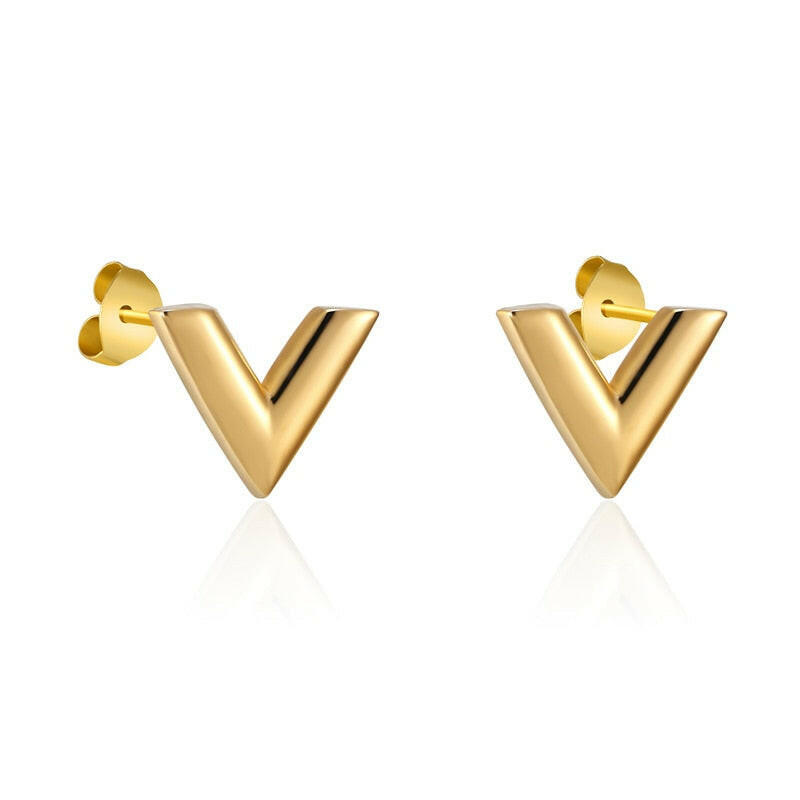 New Arrivals Exquisite Stereoscopic V Pattern Stud Earrings  For Women Man Top Quality Titanium Steel Earrings Piercing Jewelry yuhuv test  yuhuv test022.