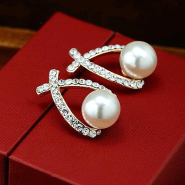 969696  yuhuv test Korea New Fashion Gold Silver Color Cross Crystal Stud Earrings for Women Elegant Cute Pearl Earrings Brincos Jewelry Wholesale yuhuv test aja.