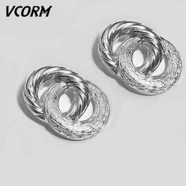 VCORM Vintage Fashion Gold Big Pendant Earrings for Women Geometry Crossed Metal Loops Drop Earrings Statement Women  Jewelry yuhuv test  yuhuv test022.