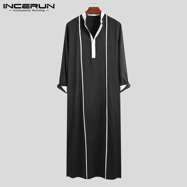 INCERUN Men Islamic Arabic Kaftan Muslim Clothing Long Sleeve Patchwork Abaya Robes Fashion Saudi Arabia Dubai Mens Jubba Thobe yuhuv test  yuhuv test022.