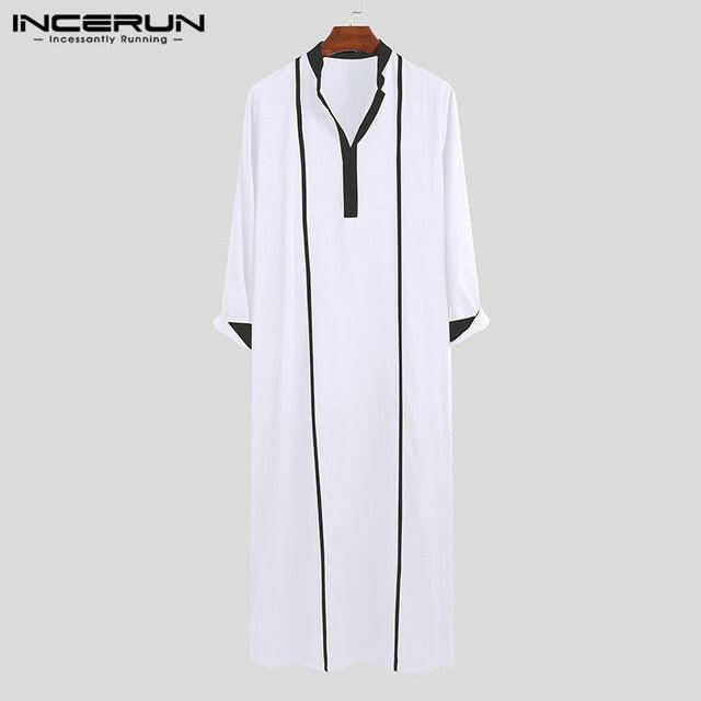 INCERUN Men Islamic Arabic Kaftan Muslim Clothing Long Sleeve Patchwork Abaya Robes Fashion Saudi Arabia Dubai Mens Jubba Thobe yuhuv test  yuhuv test022.