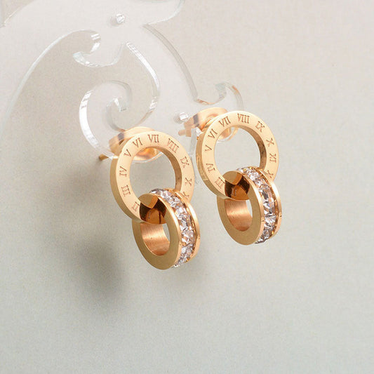969696 yuhuv test Top Brand Hight Quality Titanium Steel Double Wound Roman Numerals Crystal Stud Earrings For Women Gift Jewelry yuhuv test aja.