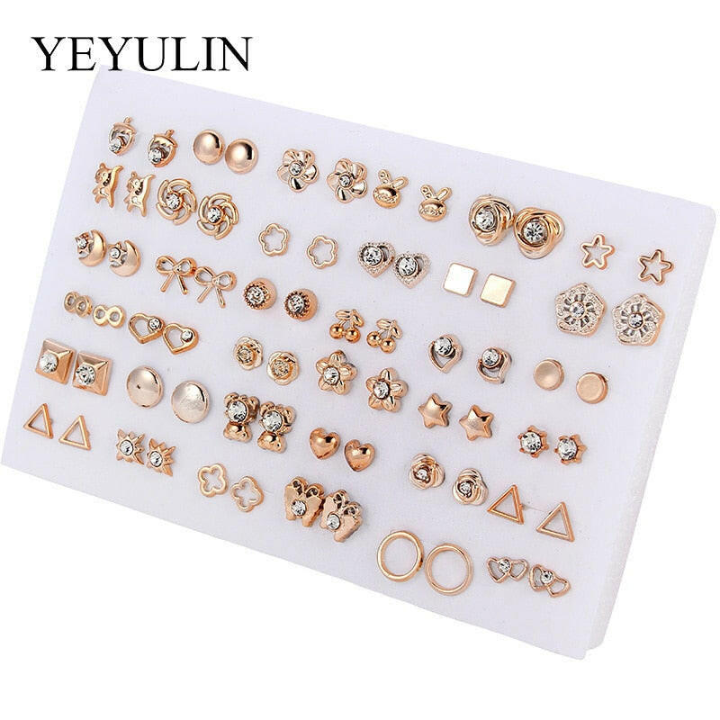 36Pairs/18pairs Earrings Mixed Styles Rhinestone Sun Flower Geometric Animal Plastic Stud Earrings Set For Women Girls Jewelry yuhuv test  yuhuv test022.