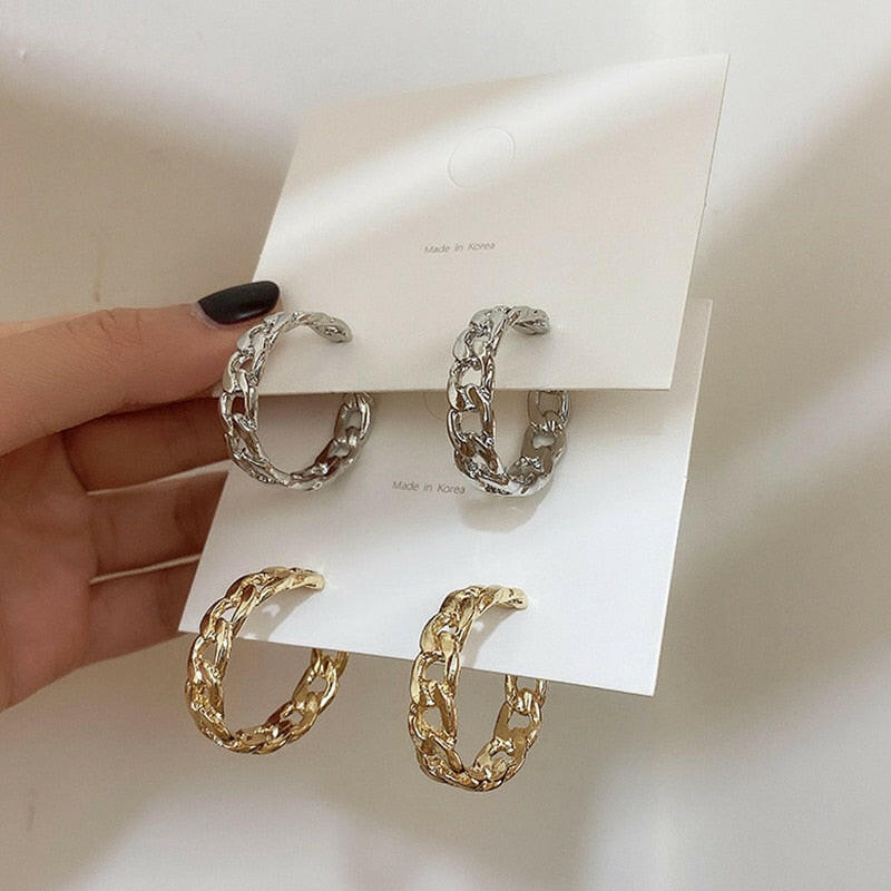 Trendy Hollow Chain Hoop Earrings Temperament Simple Design Circle Statement Earrings Jewelry Metal Geometric Fashion Earrings yuhuv test  yuhuv test022.