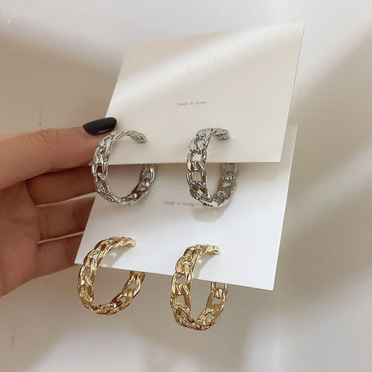969696 yuhuv test Trendy Hollow Chain Hoop Earrings Temperament Simple Design Circle Statement Earrings Jewelry Metal Geometric Fashion Earrings yuhuv test aja.