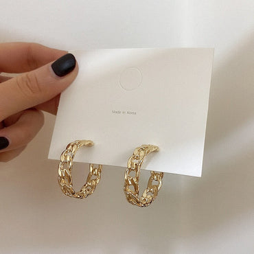 969696  yuhuv test Trendy Hollow Chain Hoop Earrings Temperament Simple Design Circle Statement Earrings Jewelry Metal Geometric Fashion Earrings yuhuv test aja.