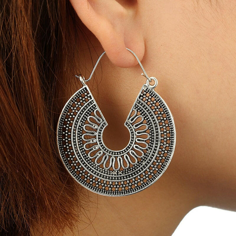 Tocona Vintage Antique Gold Black Silver Color Flower Metal Hoop Earrings Punk Alloy Earring Brincos for Women Jewelry 5673 yuhuv test  yuhuv test022.