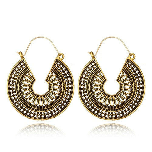 Tocona Vintage Antique Gold Black Silver Color Flower Metal Hoop Earrings Punk Alloy Earring Brincos for Women Jewelry 5673 yuhuv test  yuhuv test022.