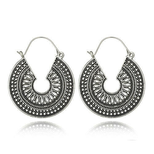 Tocona Vintage Antique Gold Black Silver Color Flower Metal Hoop Earrings Punk Alloy Earring Brincos for Women Jewelry 5673 yuhuv test  yuhuv test022.