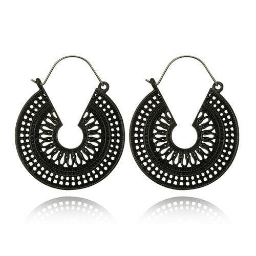 Tocona Vintage Antique Gold Black Silver Color Flower Metal Hoop Earrings Punk Alloy Earring Brincos for Women Jewelry 5673 yuhuv test  yuhuv test022.