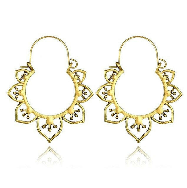 Tocona Vintage Antique Gold Black Silver Color Flower Metal Hoop Earrings Punk Alloy Earring Brincos for Women Jewelry 5673 yuhuv test  yuhuv test022.