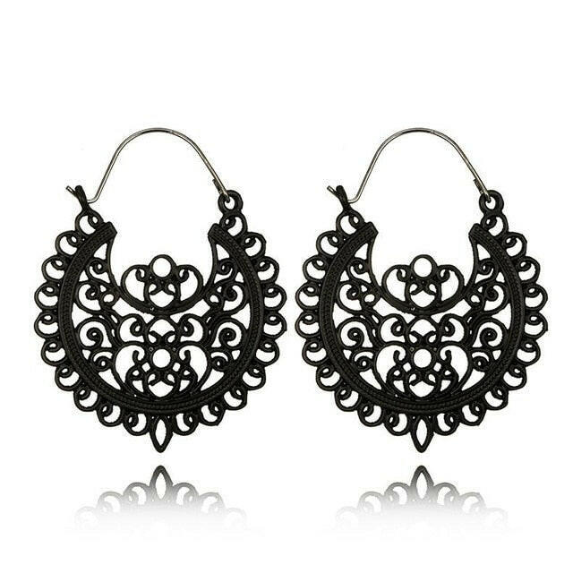 Tocona Vintage Antique Gold Black Silver Color Flower Metal Hoop Earrings Punk Alloy Earring Brincos for Women Jewelry 5673 yuhuv test  yuhuv test022.