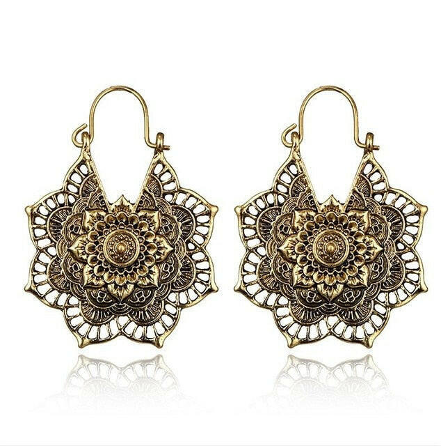 Tocona Vintage Antique Gold Black Silver Color Flower Metal Hoop Earrings Punk Alloy Earring Brincos for Women Jewelry 5673 yuhuv test  yuhuv test022.