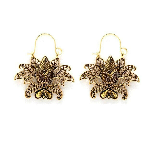 Tocona Vintage Antique Gold Black Silver Color Flower Metal Hoop Earrings Punk Alloy Earring Brincos for Women Jewelry 5673 yuhuv test  yuhuv test022.