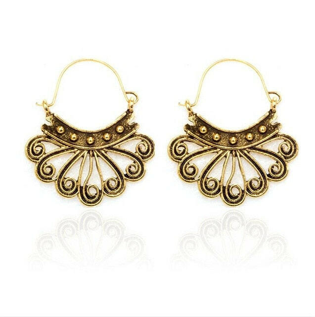 Tocona Vintage Antique Gold Black Silver Color Flower Metal Hoop Earrings Punk Alloy Earring Brincos for Women Jewelry 5673 yuhuv test  yuhuv test022.