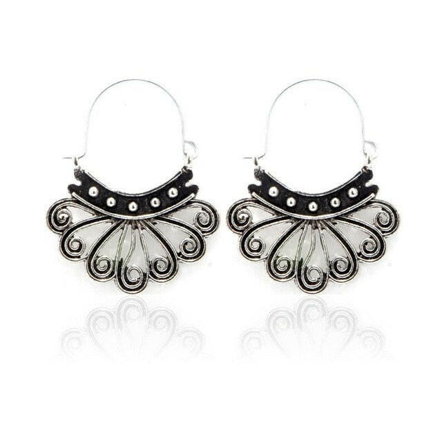 Tocona Vintage Antique Gold Black Silver Color Flower Metal Hoop Earrings Punk Alloy Earring Brincos for Women Jewelry 5673 yuhuv test  yuhuv test022.