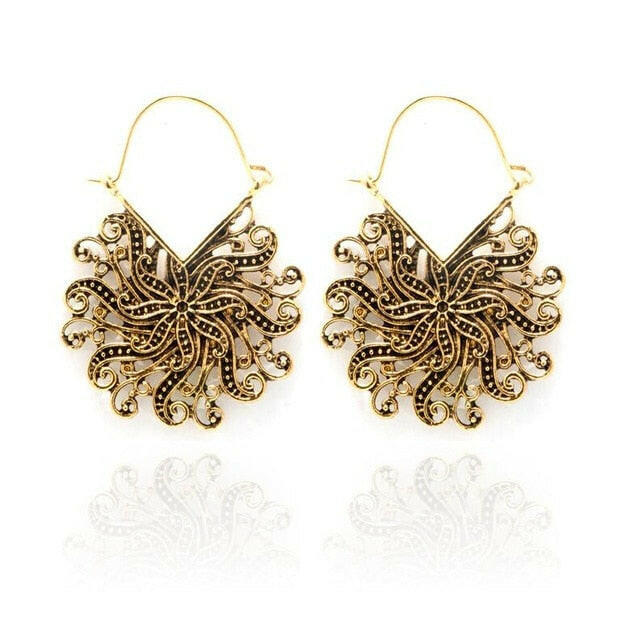 Tocona Vintage Antique Gold Black Silver Color Flower Metal Hoop Earrings Punk Alloy Earring Brincos for Women Jewelry 5673 yuhuv test  yuhuv test022.