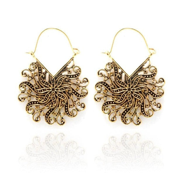 969696  yuhuv test Tocona Vintage Antique Gold Black Silver Color Flower Metal Hoop Earrings Punk Alloy Earring Brincos for Women Jewelry 5673 yuhuv test aja.