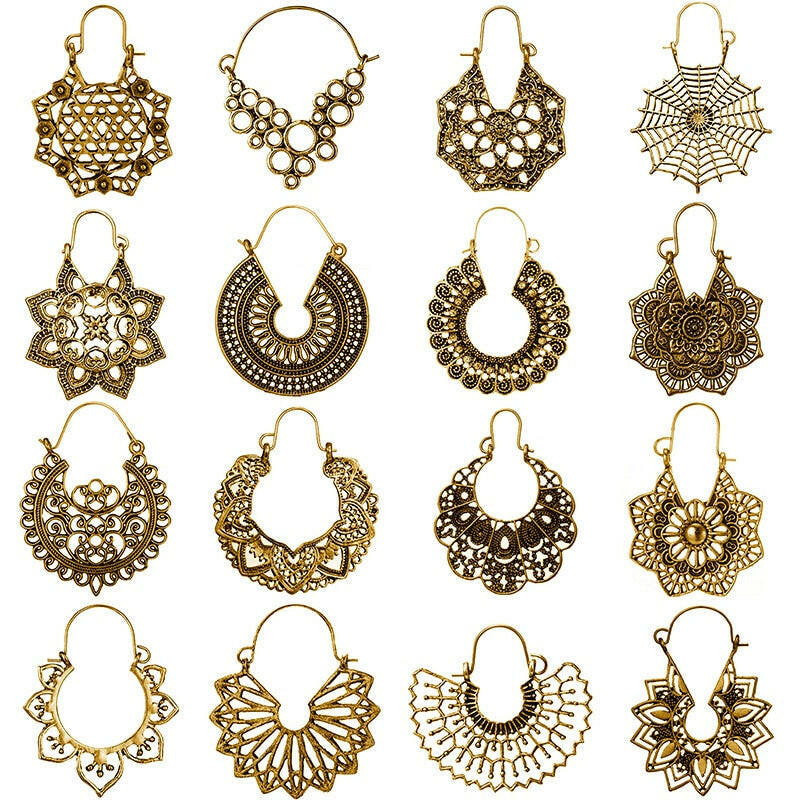 HuaTang Vintage Gold Silver Color Metal Dangle Hollow Earrings for Women Geometric Carved Ethnic Earring Indian Jewellery brinco yuhuv test  yuhuv test022.