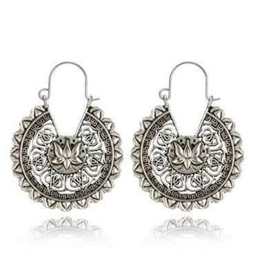 969696  yuhuv test HuaTang Vintage Ethnic Earring Geometric Antique Silver Color Gold Hollow Flower Drop Earring Piercing Earring Statement Jewelry yuhuv test aja.