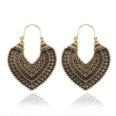 HuaTang Vintage Ethnic Earring Geometric Antique Silver Color Gold Hollow Flower Drop Earring Piercing Earring Statement Jewelry yuhuv test  yuhuv test022.