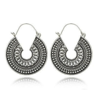 HuaTang Vintage Ethnic Earring Geometric Antique Silver Color Gold Hollow Flower Drop Earring Piercing Earring Statement Jewelry yuhuv test  yuhuv test022.