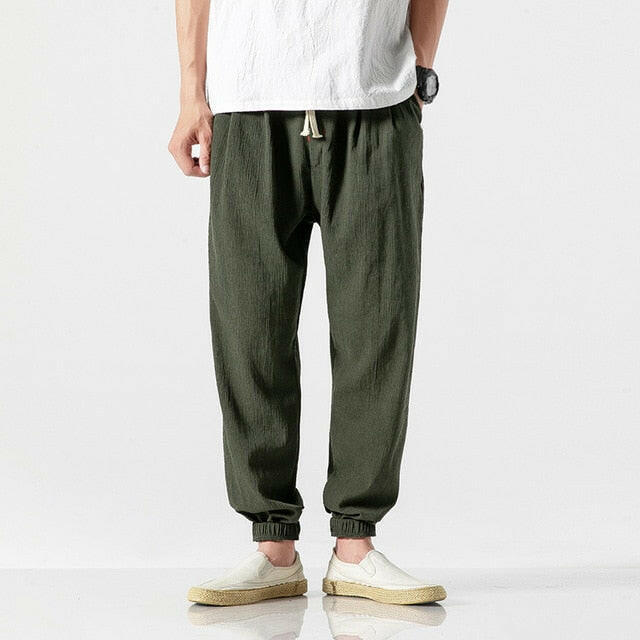 Chinese Style Harem Jogger Pants Men Cotton Linen Sweatpants Trousers Men Casual Lightweight Spring Summer Men Joggers yuhuv test  yuhuv test022.