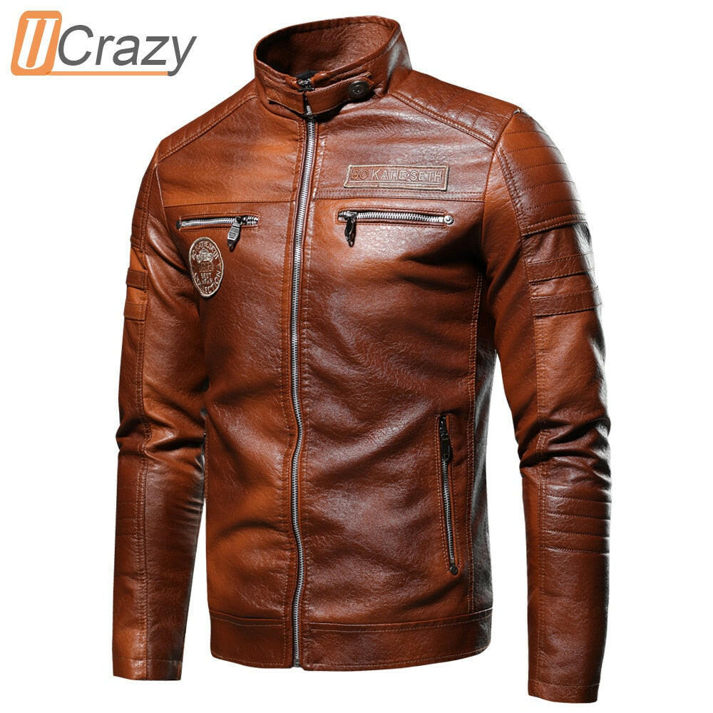 Ucrazy Men 2020 Autumn New Brand Casual Motor Distressed Leather Jacket Coat Men Winter Vintage Outwear Faux Leather Jackets Men yuhuv test  yuhuv test022.