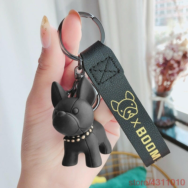 Fashion Punk French Bulldog Keychain PU Leather Dog Keychains for Women Bag Pendant Jewelry Trinket Men's Car Key Ring Key Chainơ' yuhuv test3333 yuhuv test.