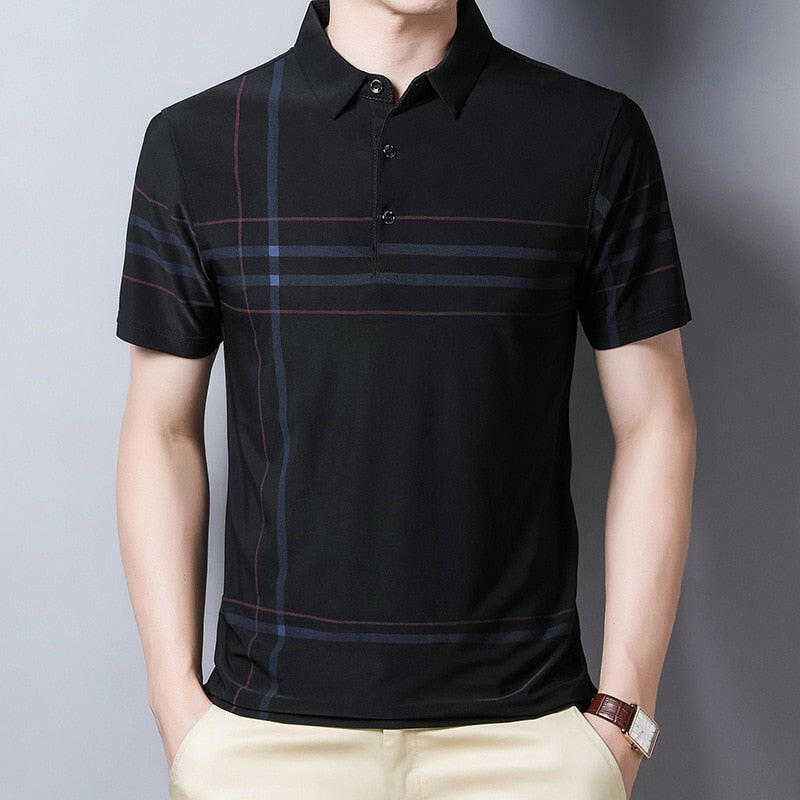 Ymwmhu Fashion Slim Men Polo Shirt Black Short Sleeve Summer Thin Shirt Streetwear Striped Male Polo Shirt for Korean Clothing yuhuv test  yuhuv test022.