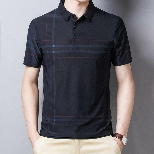 Ymwmhu Fashion Slim Men Polo Shirt Black Short Sleeve Summer Thin Shirt Streetwear Striped Male Polo Shirt for Korean Clothing yuhuv test  yuhuv test022.