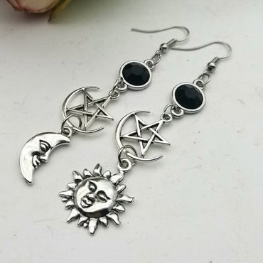 969696  yuhuv test Crescent Goddess Black Birthstone Earrings and Pentagram Witch Moon Earrings Gothic Celestial Jewelry-Sun Jewelry yuhuv test aja.