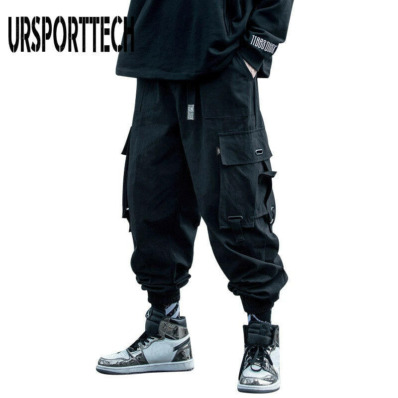 URSPORTTECH 2020 Black Cargo Pants Men Hip Hop Autumn Harem Pant Streetwear Harajuku Jogger Sweatpant Cotton Trousers Male Pants yuhuv test  yuhuv test022.