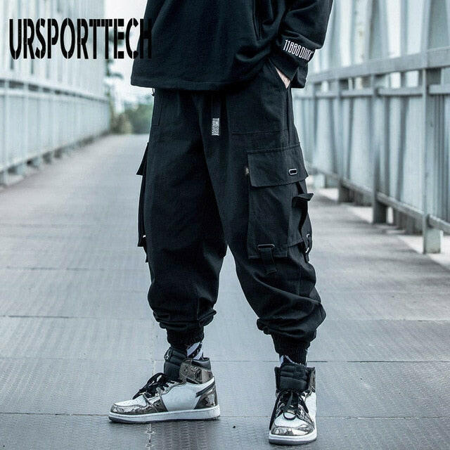 URSPORTTECH 2020 Black Cargo Pants Men Hip Hop Autumn Harem Pant Streetwear Harajuku Jogger Sweatpant Cotton Trousers Male Pants yuhuv test  yuhuv test022.