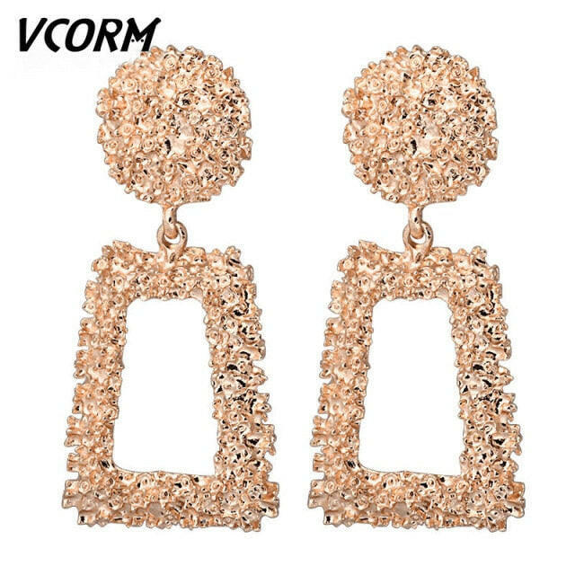 VCORM Vintage Fashion Gold Big Pendant Earrings for Women Geometry Crossed Metal Loops Drop Earrings Statement Women  Jewelry yuhuv test  yuhuv test022.