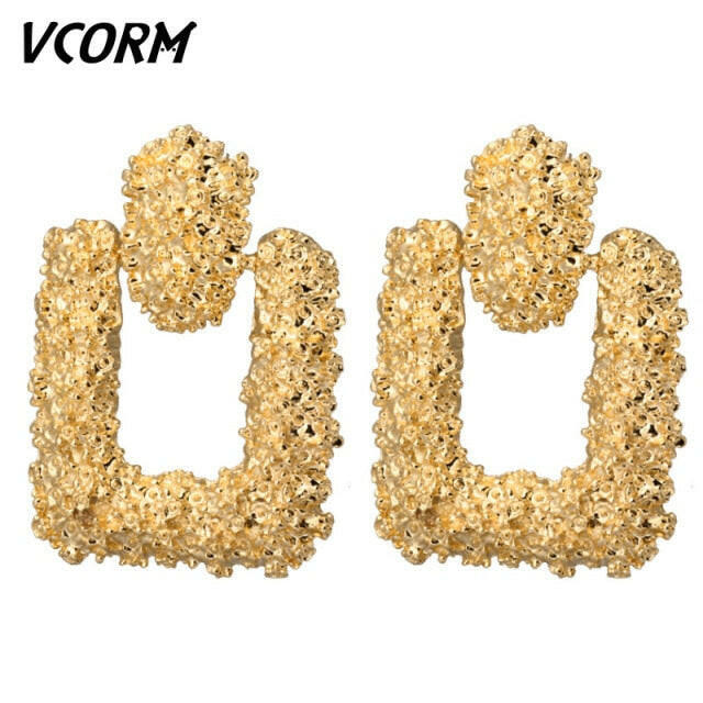 VCORM Vintage Fashion Gold Big Pendant Earrings for Women Geometry Crossed Metal Loops Drop Earrings Statement Women  Jewelry yuhuv test  yuhuv test022.