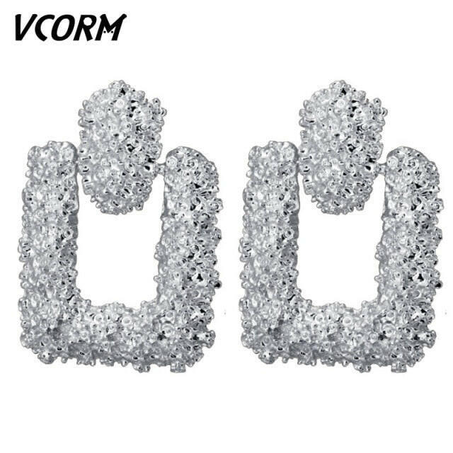 VCORM Vintage Fashion Gold Big Pendant Earrings for Women Geometry Crossed Metal Loops Drop Earrings Statement Women  Jewelry yuhuv test  yuhuv test022.