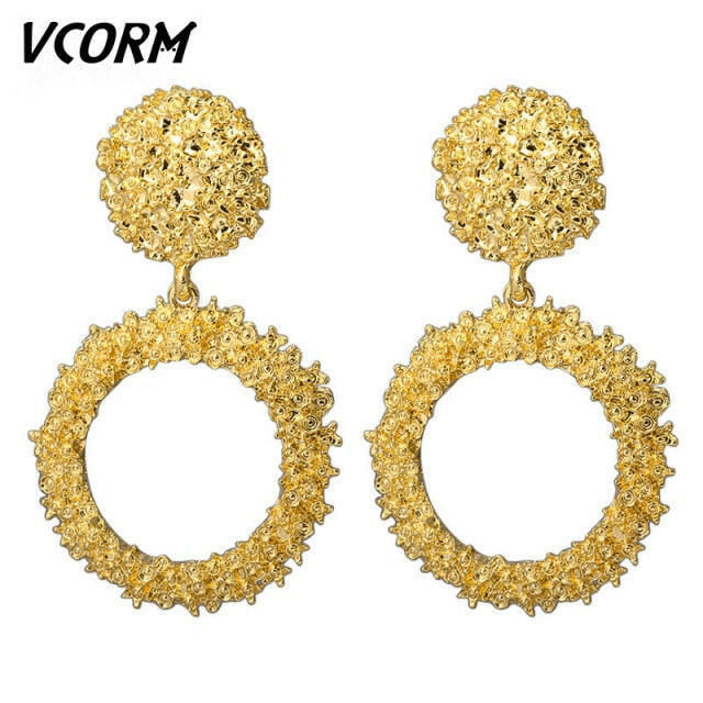 VCORM Vintage Fashion Gold Big Pendant Earrings for Women Geometry Crossed Metal Loops Drop Earrings Statement Women  Jewelry yuhuv test  yuhuv test022.