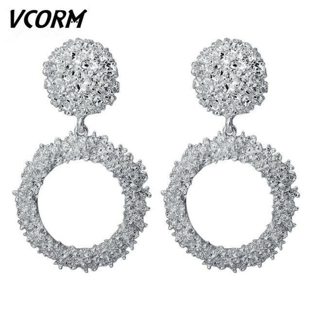 VCORM Vintage Fashion Gold Big Pendant Earrings for Women Geometry Crossed Metal Loops Drop Earrings Statement Women  Jewelry yuhuv test  yuhuv test022.