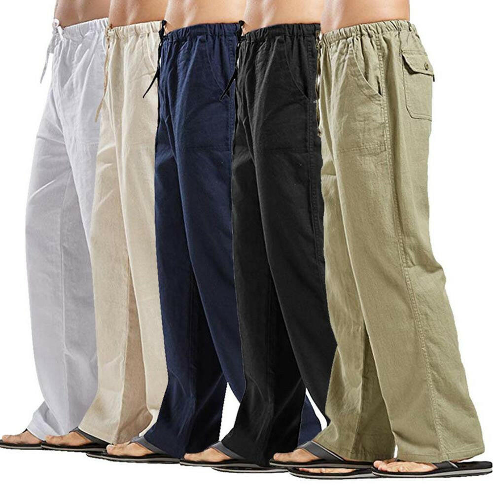 Pants Men Cotton Linen Trousers Joggers Casual Solid Elastic Waist Straight Loose Sports Running Pants Plus Size Men's Clothingơ' yuhuv test3333 yuhuv test.